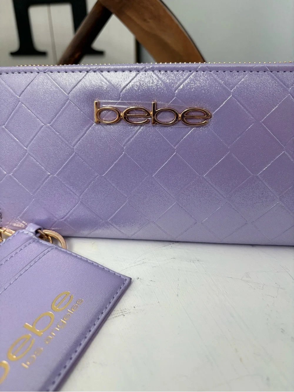 💜 bebe Lilac Quilted Zip Wallet with Card Holder NWT